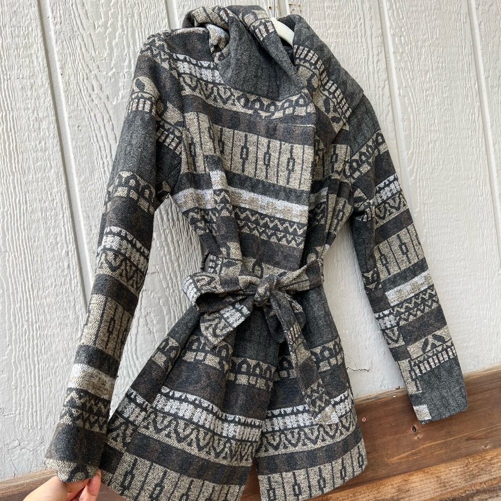 Mossimo Supply Co. aztec patterned wrap style tapered button up cozy pea coat - Picture 11 of 16